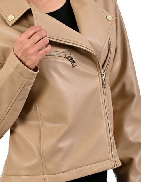 Chamarra de Dama Lee Beige Estilo Biker en Piel Sintética